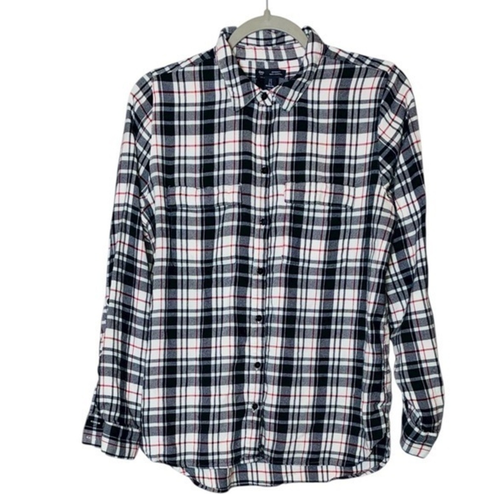 Gap Boyfriend Fit Black, White & Red Plaid Shirt Soft Cotton Flannel Blend
